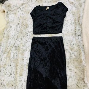 LARA Black Velvet Two-Piece Skirt Set
